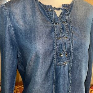 Bella Dahl Lace-Up Denim Blue Blouse